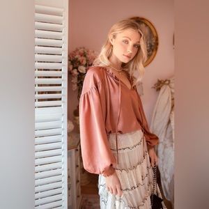 NWT - Blu Pepper - Dark Rose Balloon Sleeve Blouse